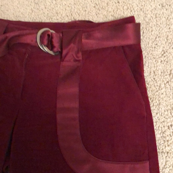 Bebe Burgundy wine corduroy pants silk belt - Picture 7 of 8